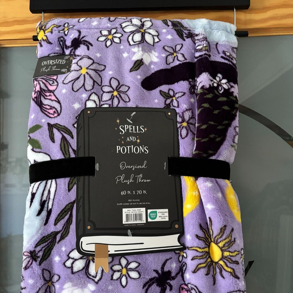 Spells & Potions Oversized Gothic Plush Throw Blanket 60x70 Witchy Flo Halloween